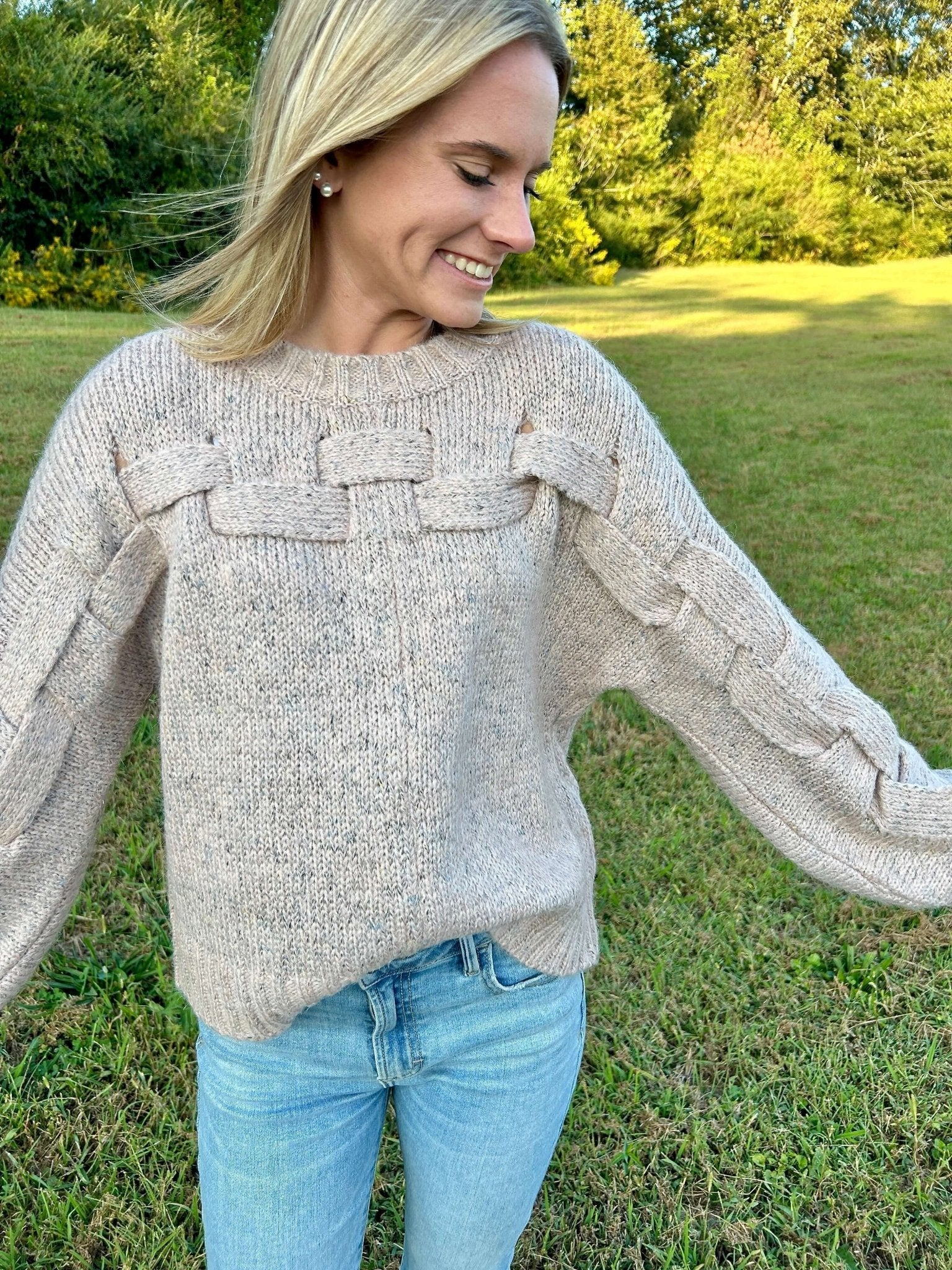 Penelope Criss Cross Pattern Sweater - Anderson Ave boutique