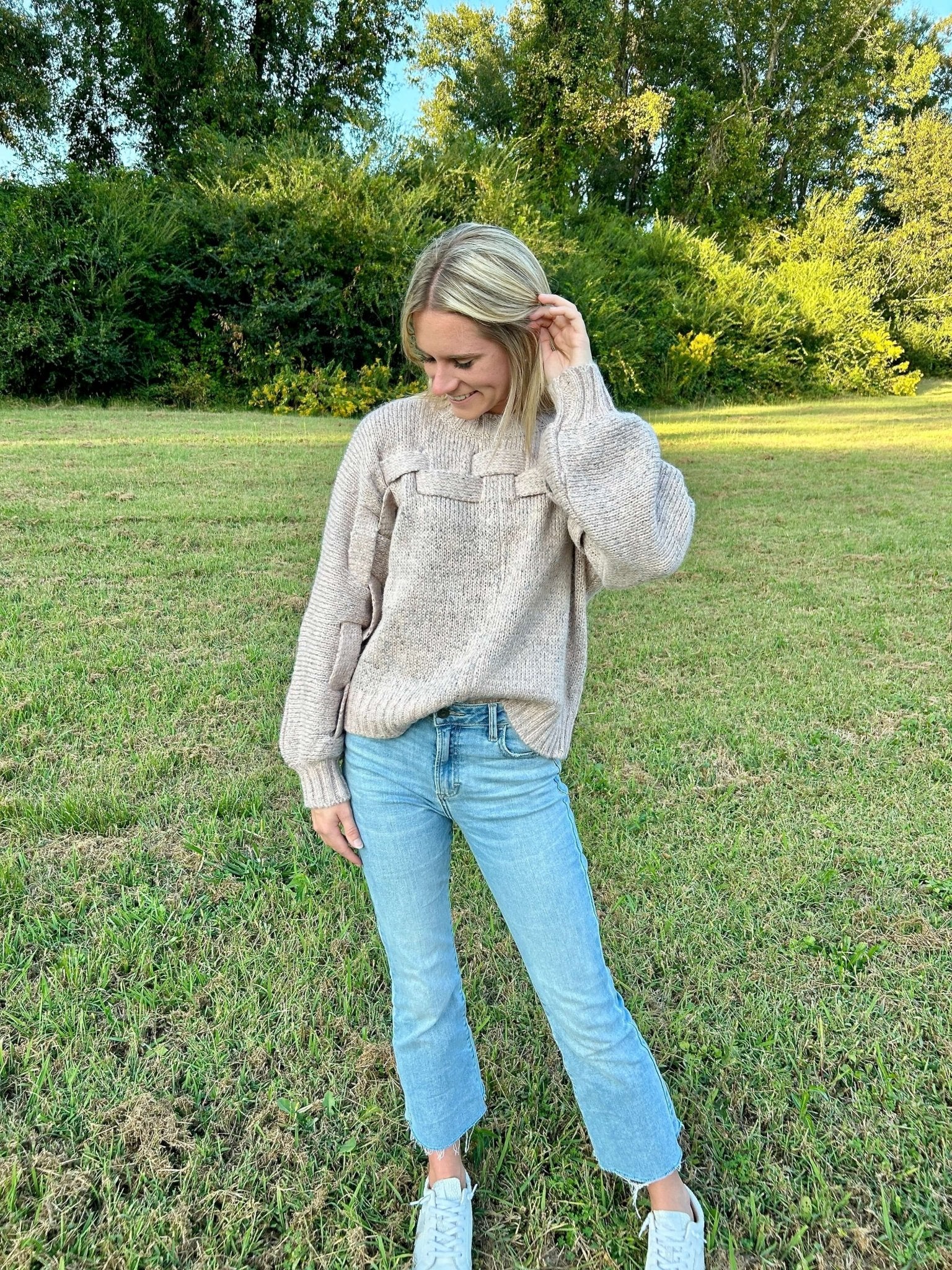 Penelope Criss Cross Pattern Sweater - Anderson Ave boutique