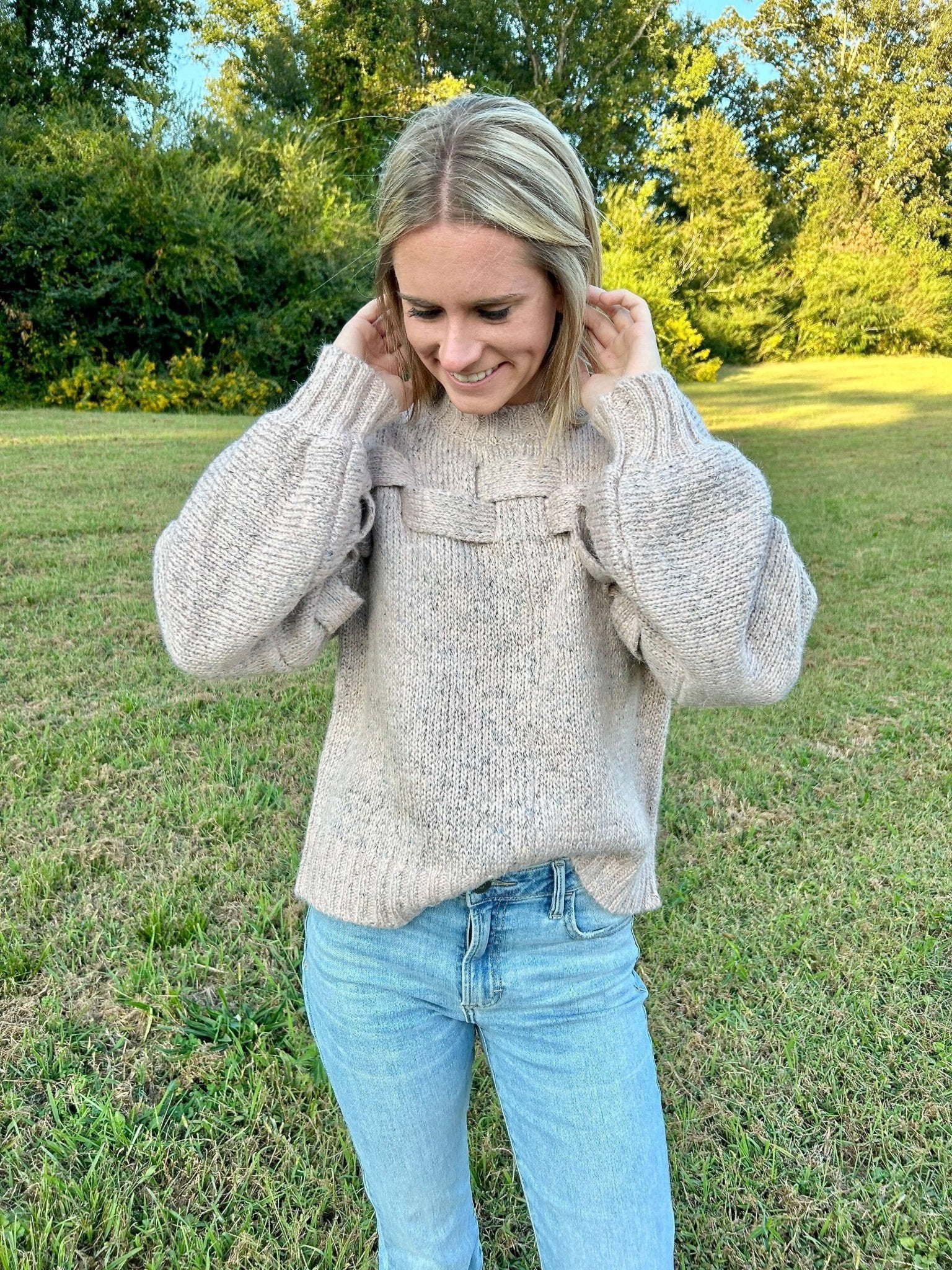 Penelope Criss Cross Pattern Sweater - Anderson Ave boutique
