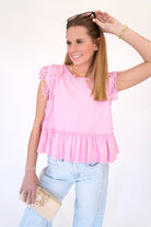 Petal Pink Lace Ruffle Top – Feminine Boho Crochet Blouse - Anderson Ave boutique