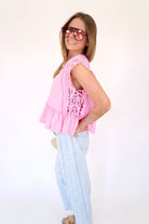 Petal Pink Lace Ruffle Top – Feminine Boho Crochet Blouse - Anderson Ave boutique