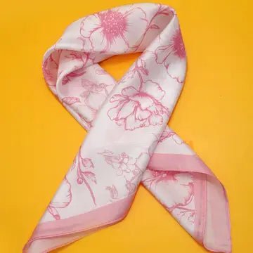 Petite Pink Blossom Silky Bandana – Square Floral Hair & Neck Scarf - Anderson Ave boutique