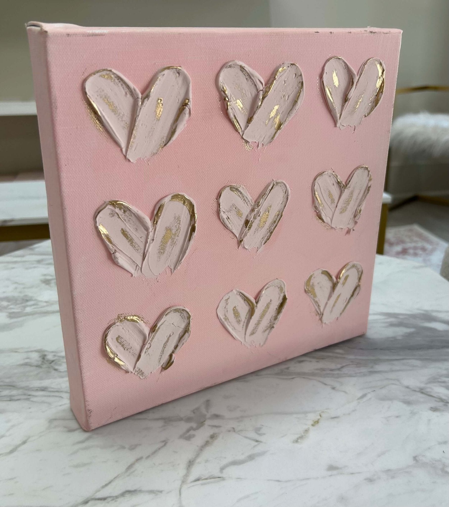 Pink and Gold Painted Hearts 10X10 - Anderson Ave boutique
