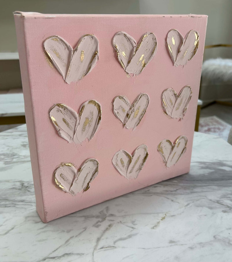 Pink and Gold Painted Hearts 10X10 - Anderson Ave boutique