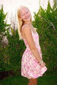 Pink and white drop waist Mini dress - Anderson Ave boutique