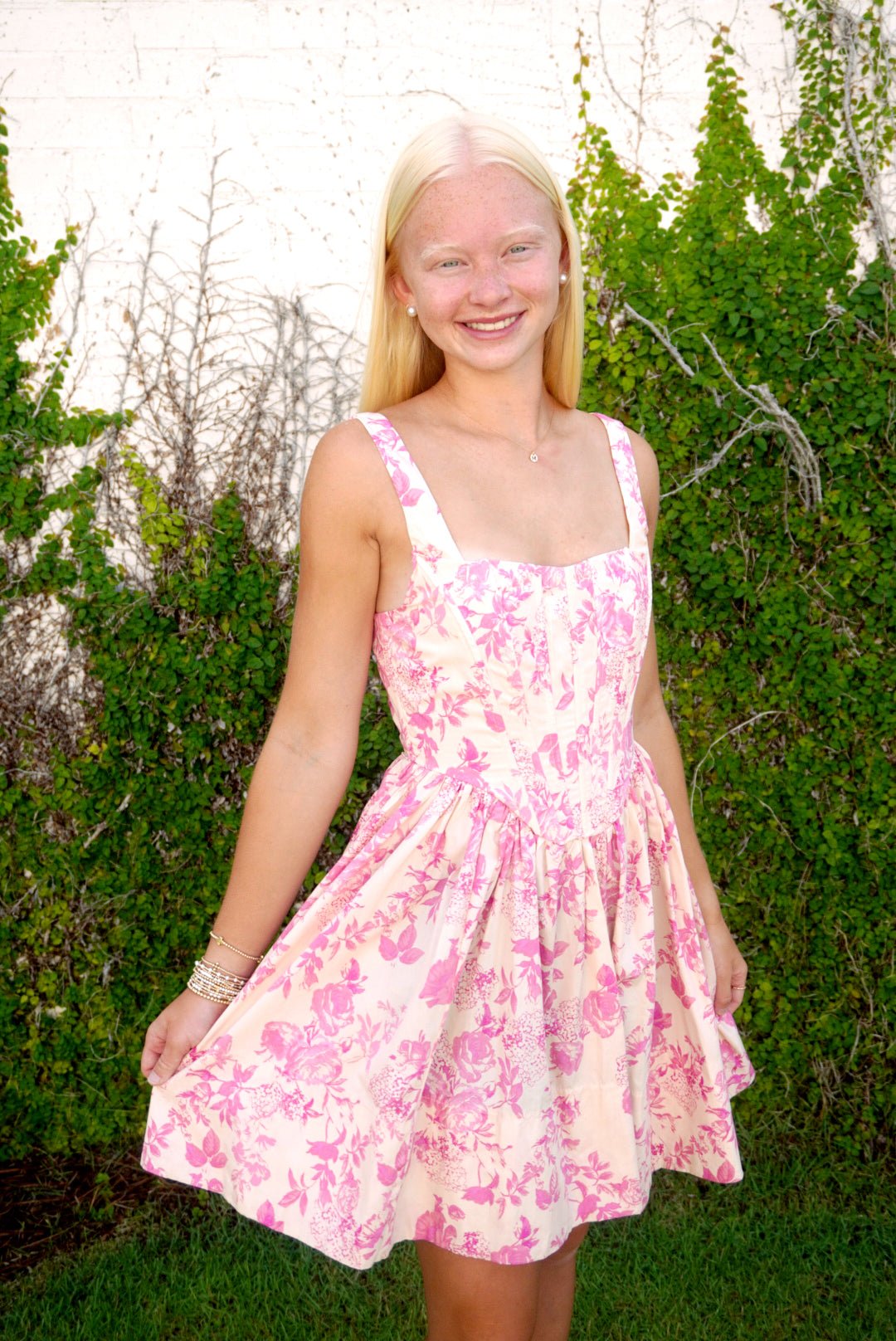 Pink and white drop waist Mini dress - Anderson Ave boutique