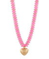 Pink Beaded Heart Charm Necklace – Gold Pendant Statement Jewelry - Anderson Ave boutique