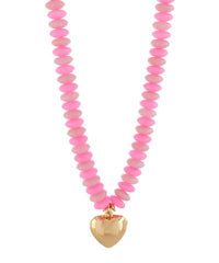 Pink Beaded Heart Charm Necklace – Gold Pendant Statement Jewelry - Anderson Ave boutique