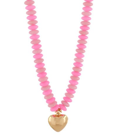 Pink Beaded Heart Charm Necklace – Gold Pendant Statement Jewelry - Anderson Ave boutique