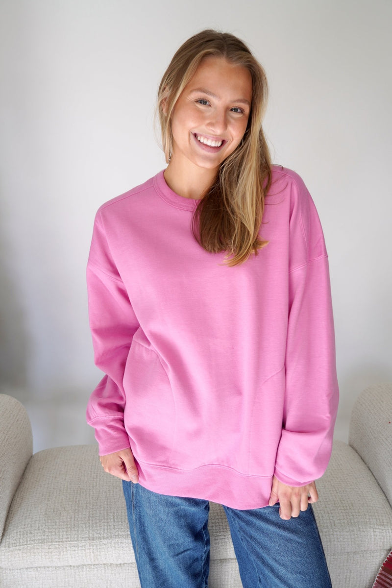 Pink Chloe Bright Pink Classic Crew Sweatshirt – Soft Everyday Pullover - Anderson Ave boutique