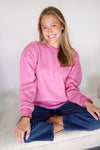 Pink Chloe Bright Pink Classic Crew Sweatshirt – Soft Everyday Pullover - Anderson Ave boutique
