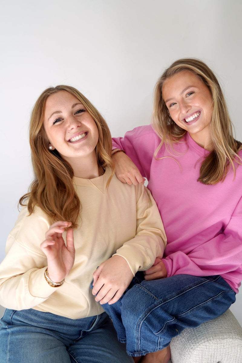 Pink Chloe Bright Pink Classic Crew Sweatshirt – Soft Everyday Pullover - Anderson Ave boutique