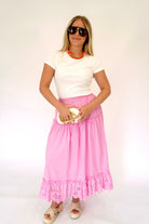 Pink Cotton Eyelet Tiered Maxi Skirt - Anderson Ave boutique