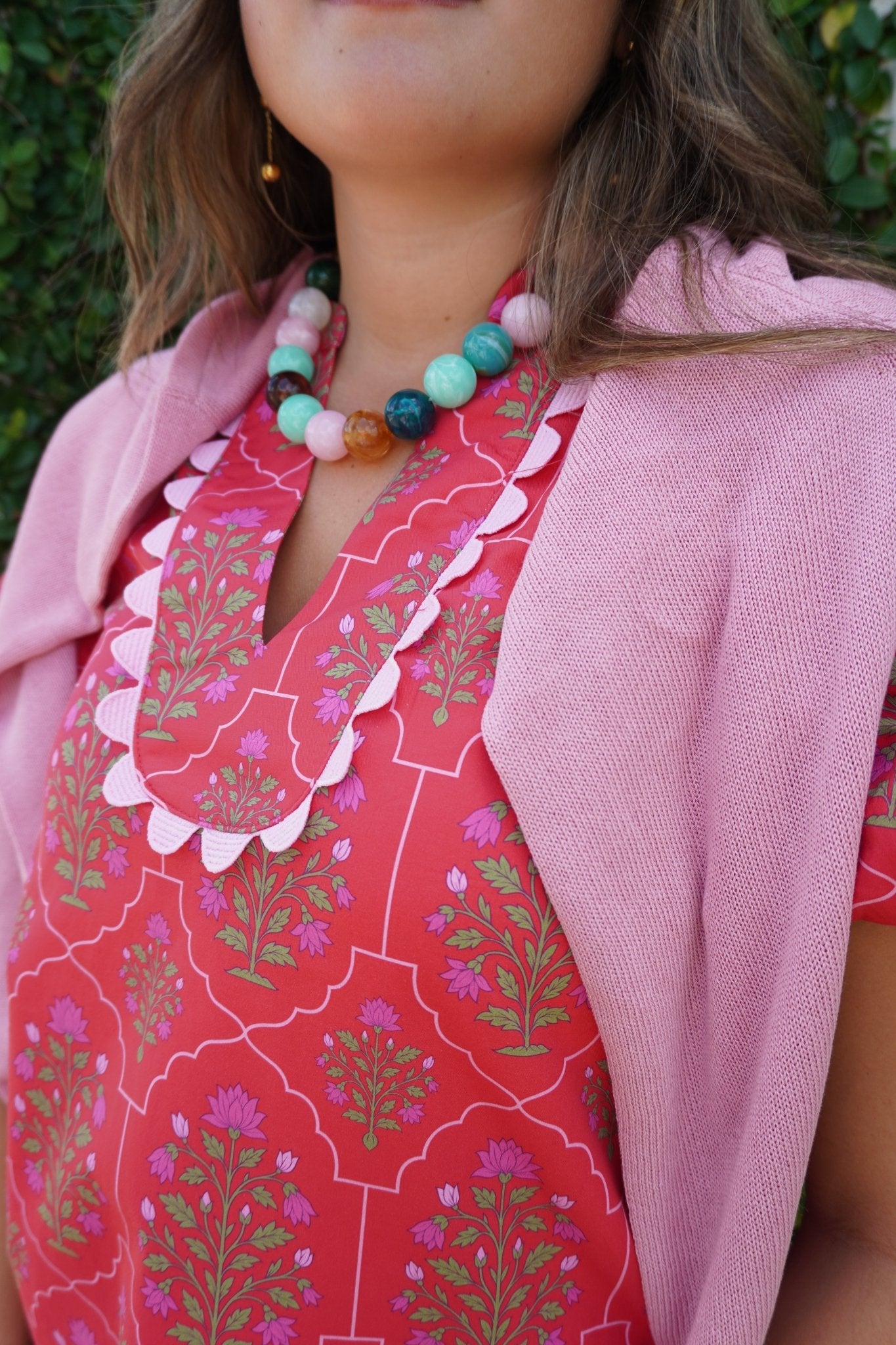 Pink Floral Scallop Trim Mini Dress - Anderson Ave boutique