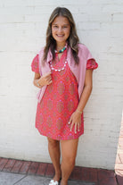 Pink Floral Scallop Trim Mini Dress - Anderson Ave boutique