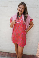 Pink Floral Scallop Trim Mini Dress - Anderson Ave boutique