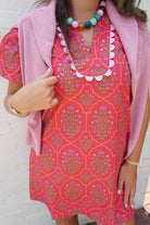 Pink Floral Scallop Trim Mini Dress - Anderson Ave boutique