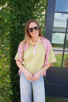 Pink & Sage Striped Henley Knit Top - Anderson Ave boutique