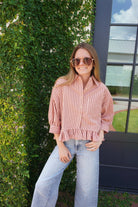 Pink Striped Ruffle Hem Blouse - Anderson Ave boutique