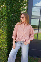 Pink Striped Ruffle Hem Blouse - Anderson Ave boutique