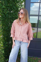 Pink Striped Ruffle Hem Blouse - Anderson Ave boutique