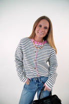 Pink Trim Striped Cardigan - Anderson Ave boutique