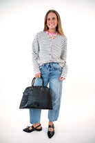 Pink Trim Striped Cardigan - Anderson Ave boutique