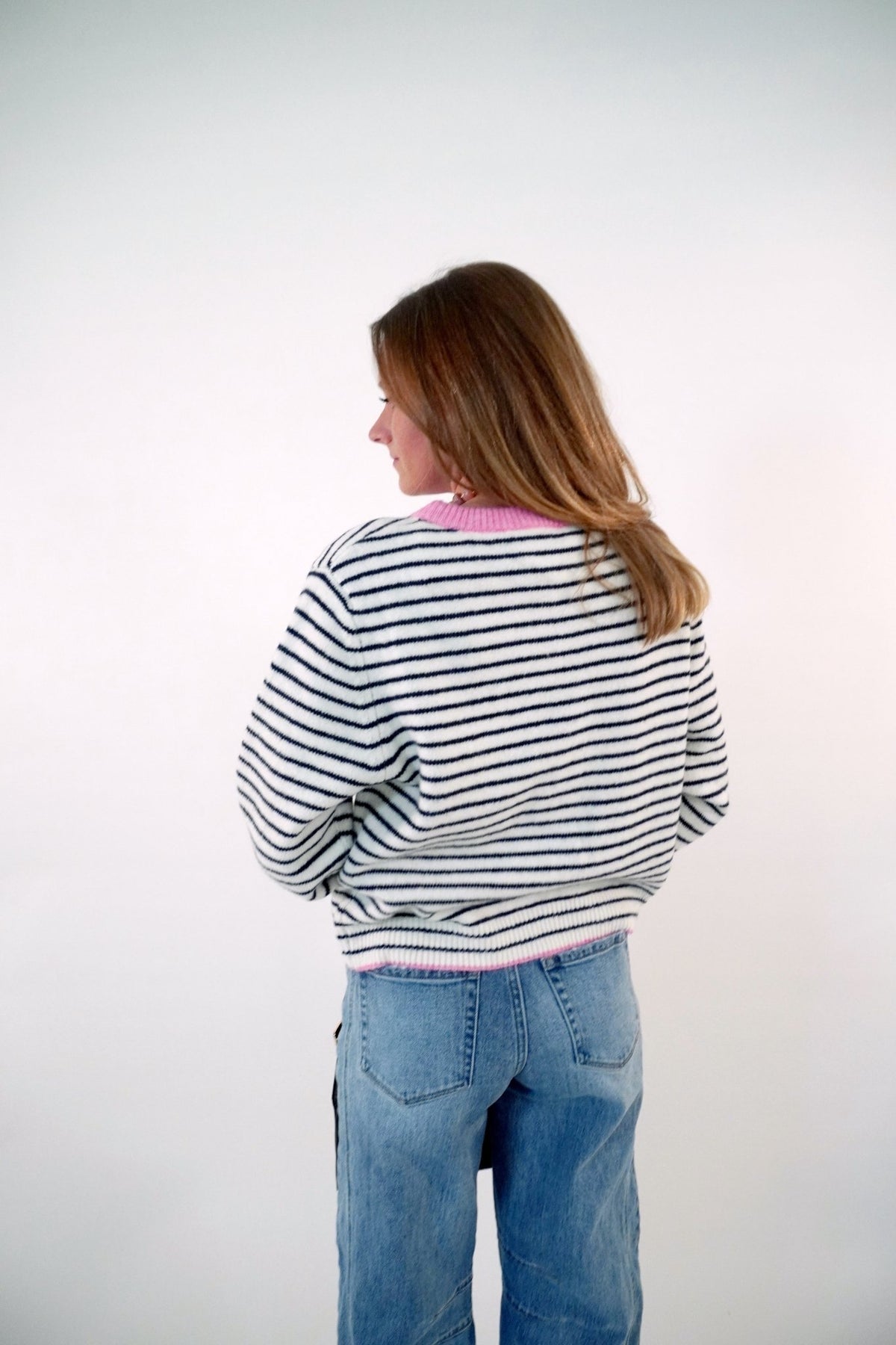 Pink Trim Striped Cardigan - Anderson Ave boutique