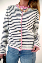 Pink Trim Striped Cardigan - Anderson Ave boutique