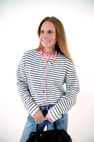 Pink Trim Striped Cardigan - Anderson Ave boutique