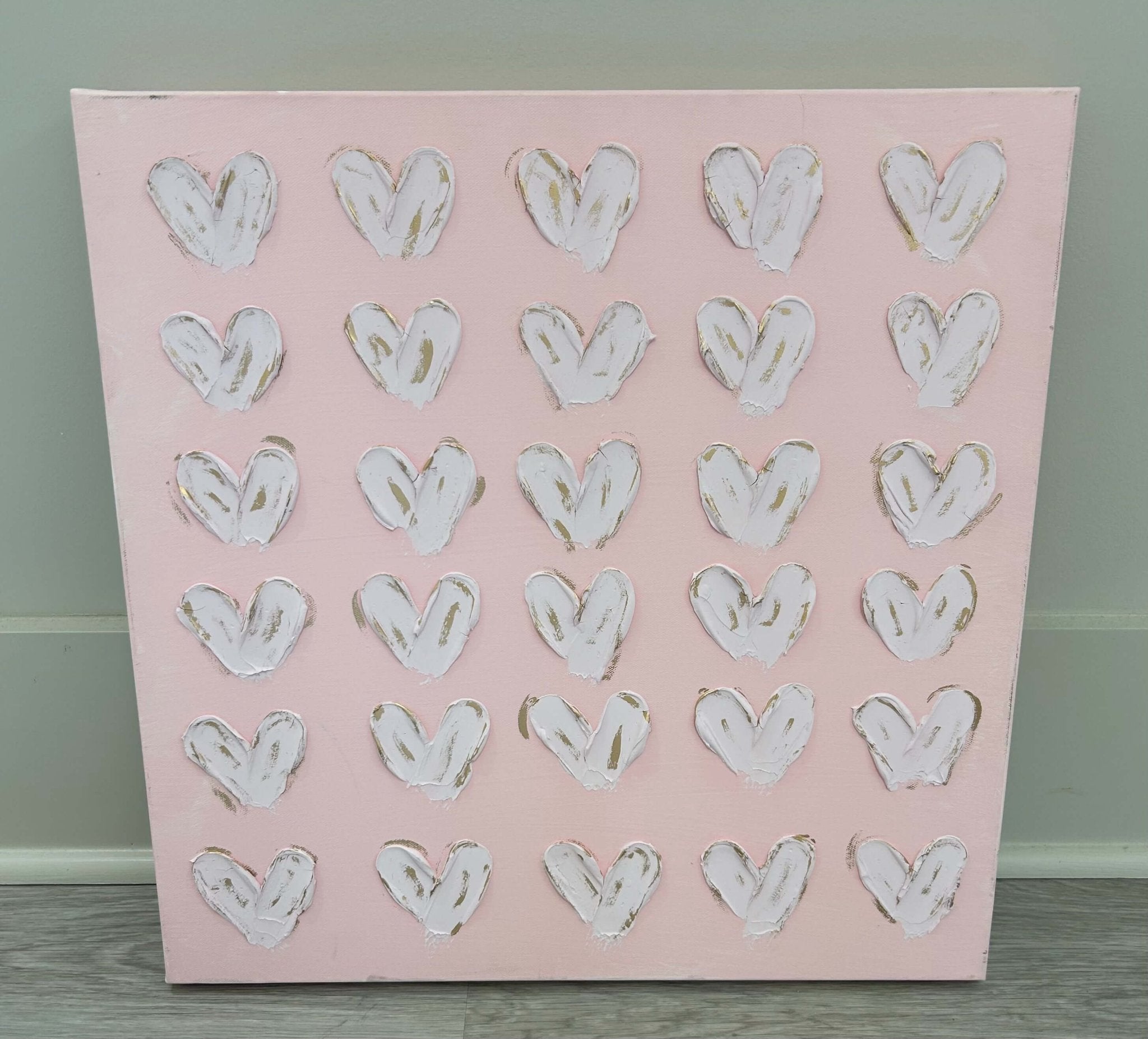 Pink White and Gold Painted Hearts 20x20 - Anderson Ave boutique