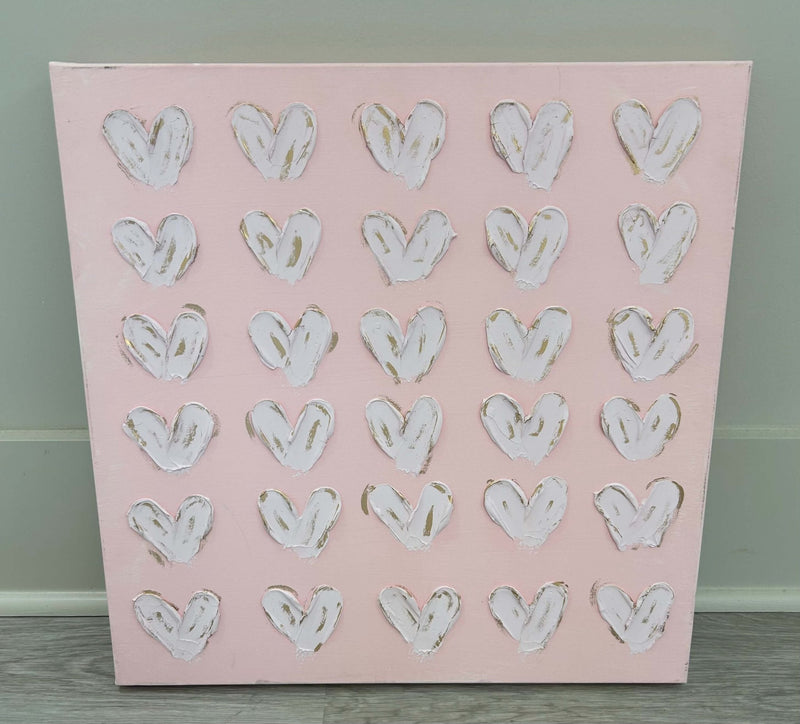 Pink White and Gold Painted Hearts 20x20 - Anderson Ave boutique