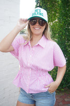 Pink & White Striped Smocked Waist Dolman Sleeve Top - Anderson Ave boutique