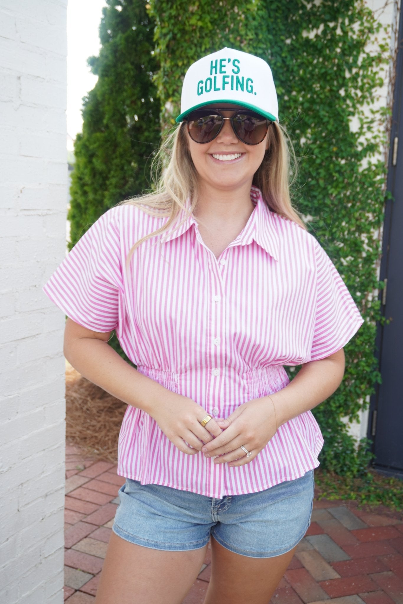 Pink & White Striped Smocked Waist Dolman Sleeve Top - Anderson Ave boutique