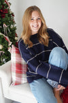 Pinstripe Oversized Knit Sweater - Navy - Anderson Ave boutique