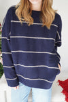 Pinstripe Oversized Knit Sweater - Navy - Anderson Ave boutique