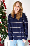 Pinstripe Oversized Knit Sweater - Navy - Anderson Ave boutique