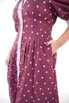 Polka Dot Contrast Trim Midi Dress In Burgundy - Anderson Ave boutique