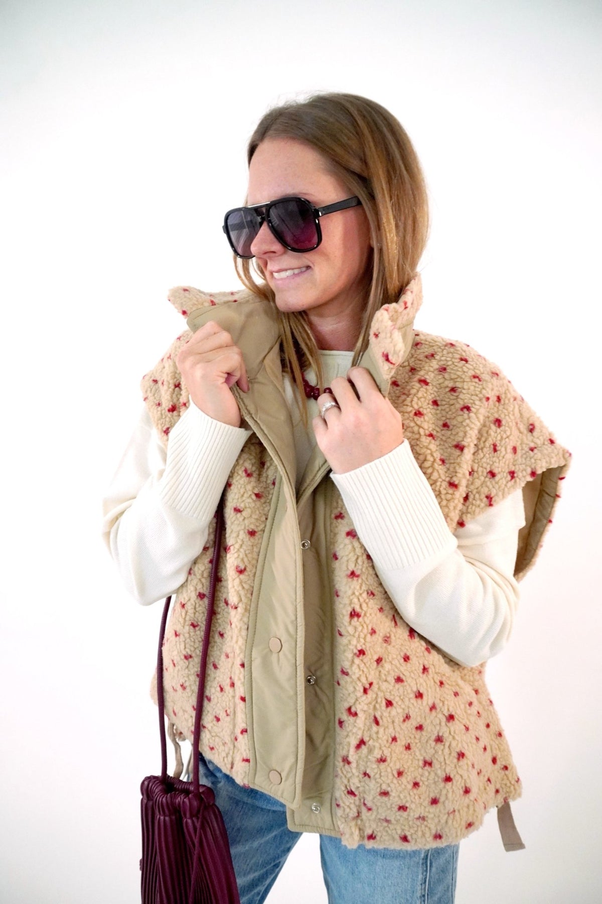 Polka Dot Sherpa Vest - Anderson Ave boutique