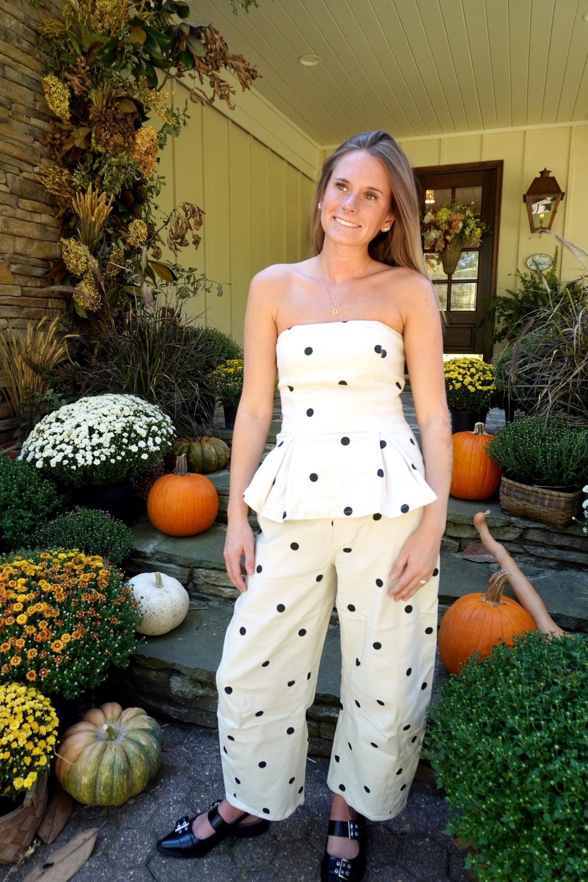 Polka Dot Wide Leg Pants - Cream and Black - Anderson Ave boutique