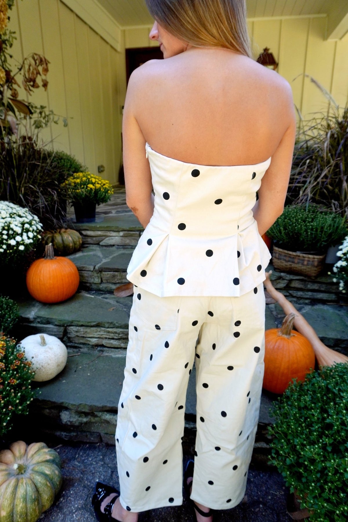 Polka Dot Wide Leg Pants - Cream and Black - Anderson Ave boutique