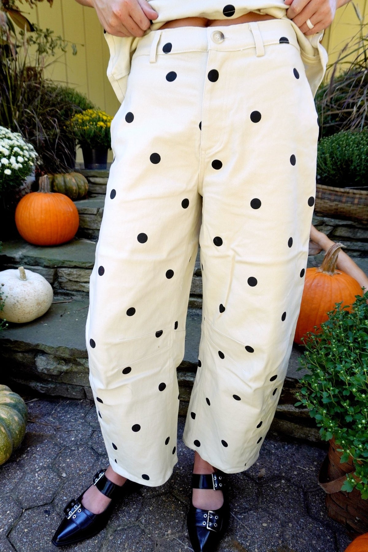 Polka Dot Wide Leg Pants - Cream and Black - Anderson Ave boutique