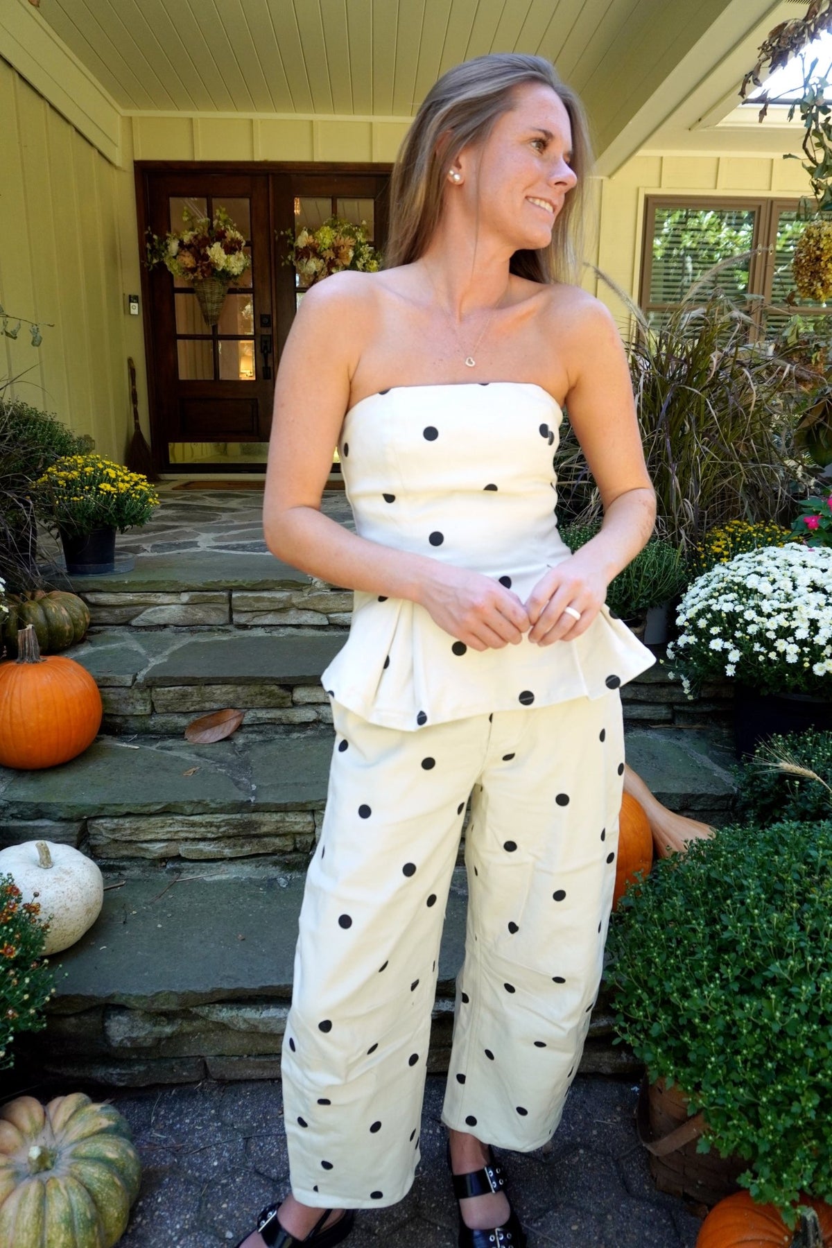 Polka Dot Wide Leg Pants - Cream and Black - Anderson Ave boutique
