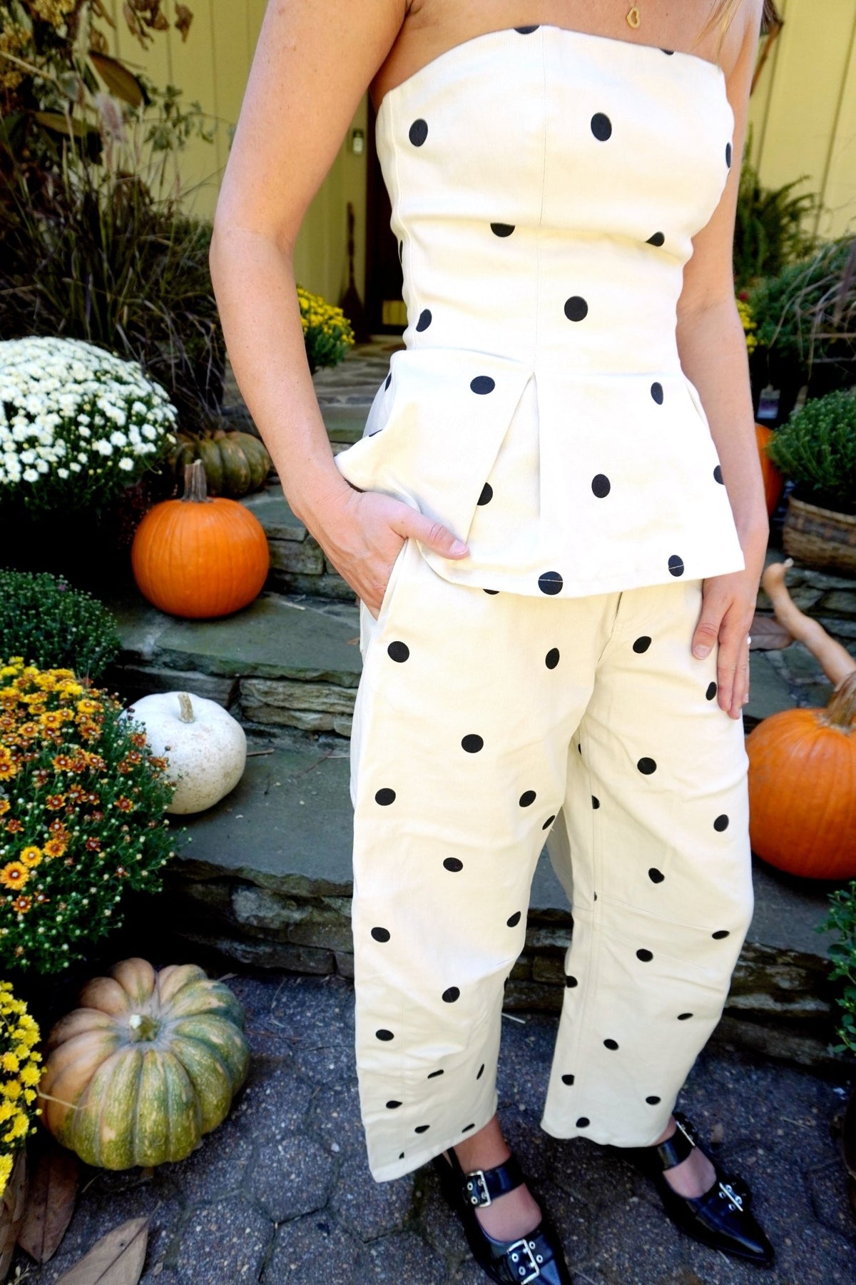 Polka Dot Wide Leg Pants - Cream and Black - Anderson Ave boutique