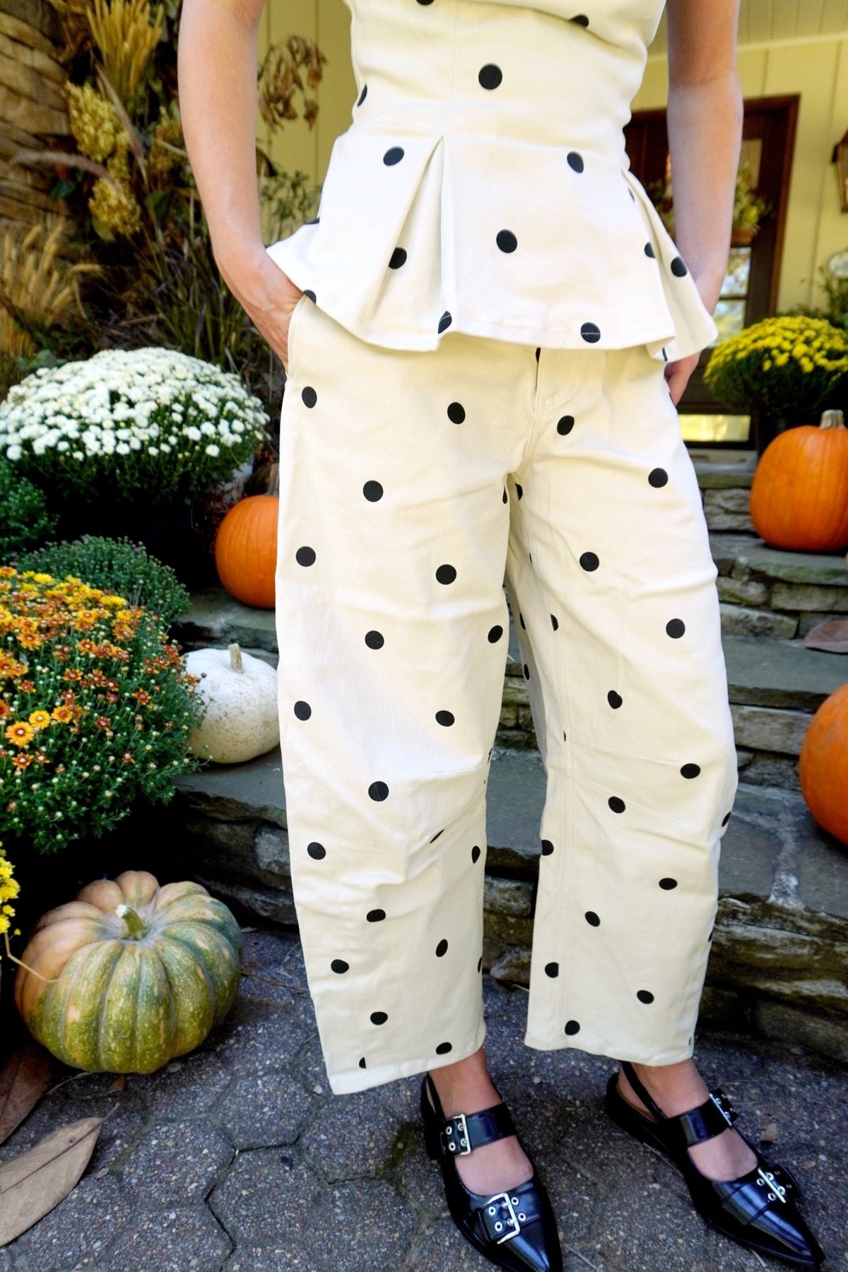 Polka Dot Wide Leg Pants - Cream and Black - Anderson Ave boutique