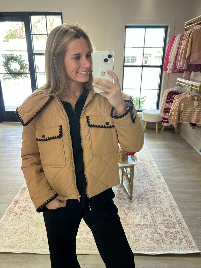 Polly Front Zipper Quilted Jacket - Anderson Ave boutique