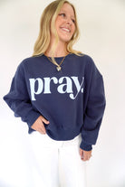 PRAY. Navy Blue Graphic Sweatshirt - Anderson Ave boutique