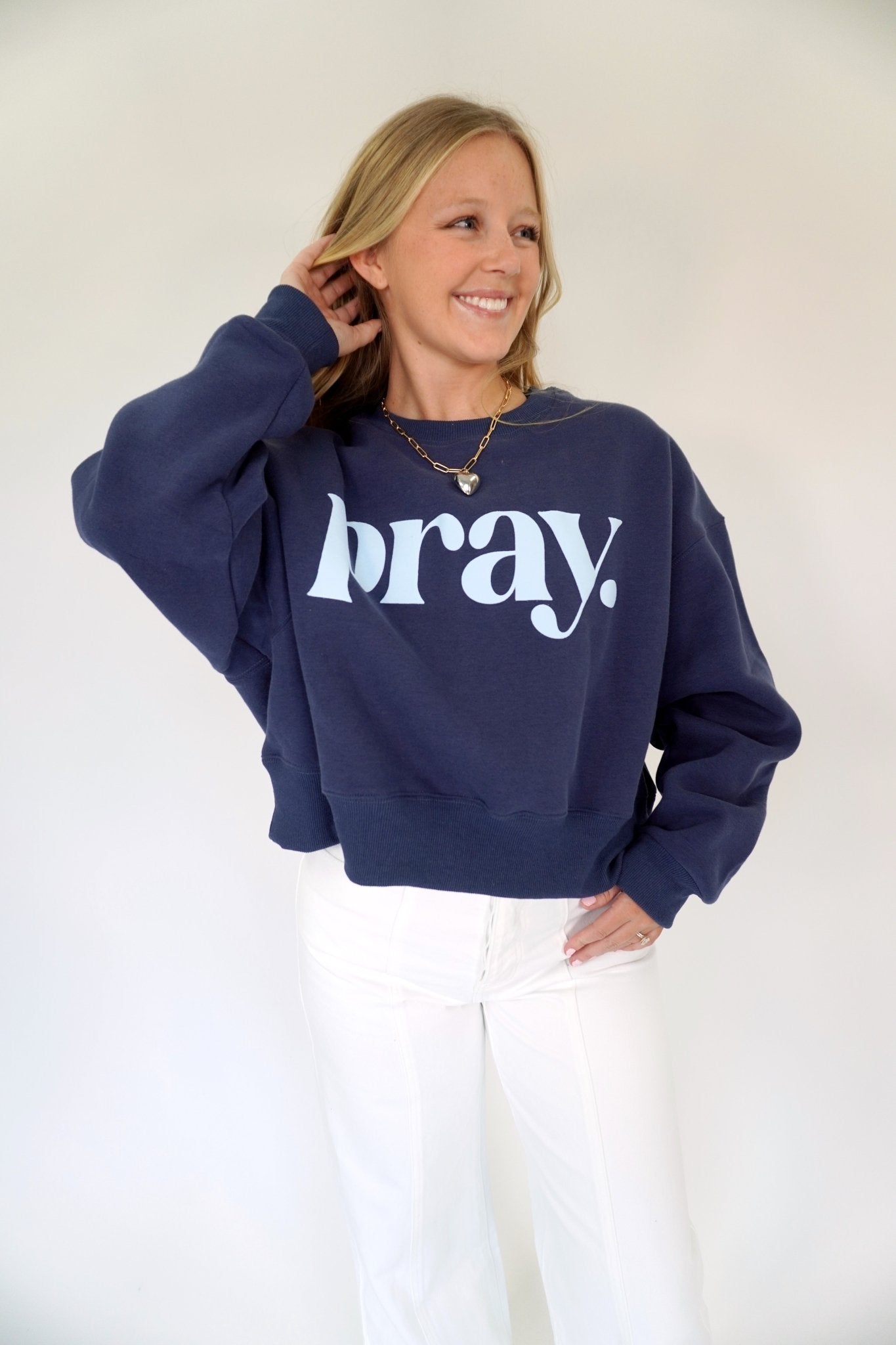 PRAY. Navy Blue Graphic Sweatshirt - Anderson Ave boutique