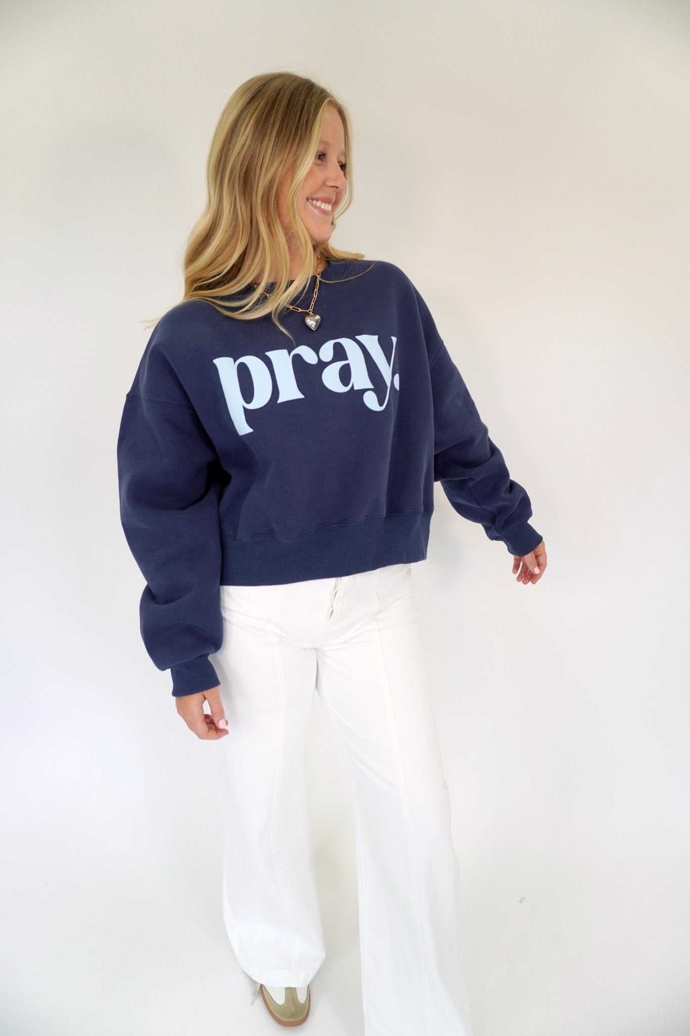 PRAY. Navy Blue Graphic Sweatshirt - Anderson Ave boutique