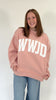 Soft blush reversible sweatshirt with WWJD design for everyday casual wear